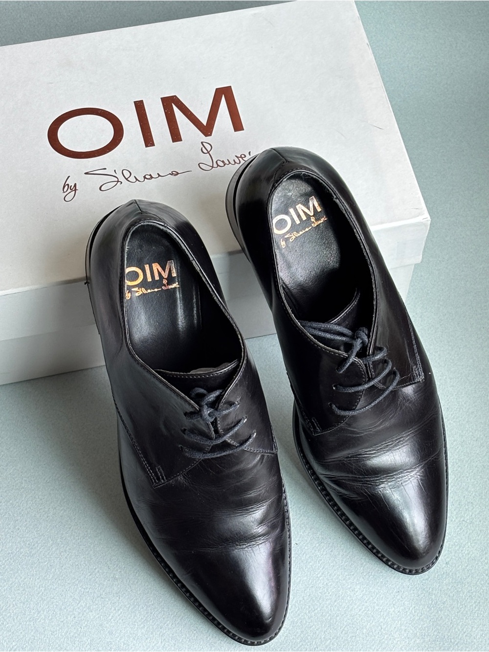 Black Leather Lace-Up Oxfords - OIM by Silvana Lauri - Size 37.5